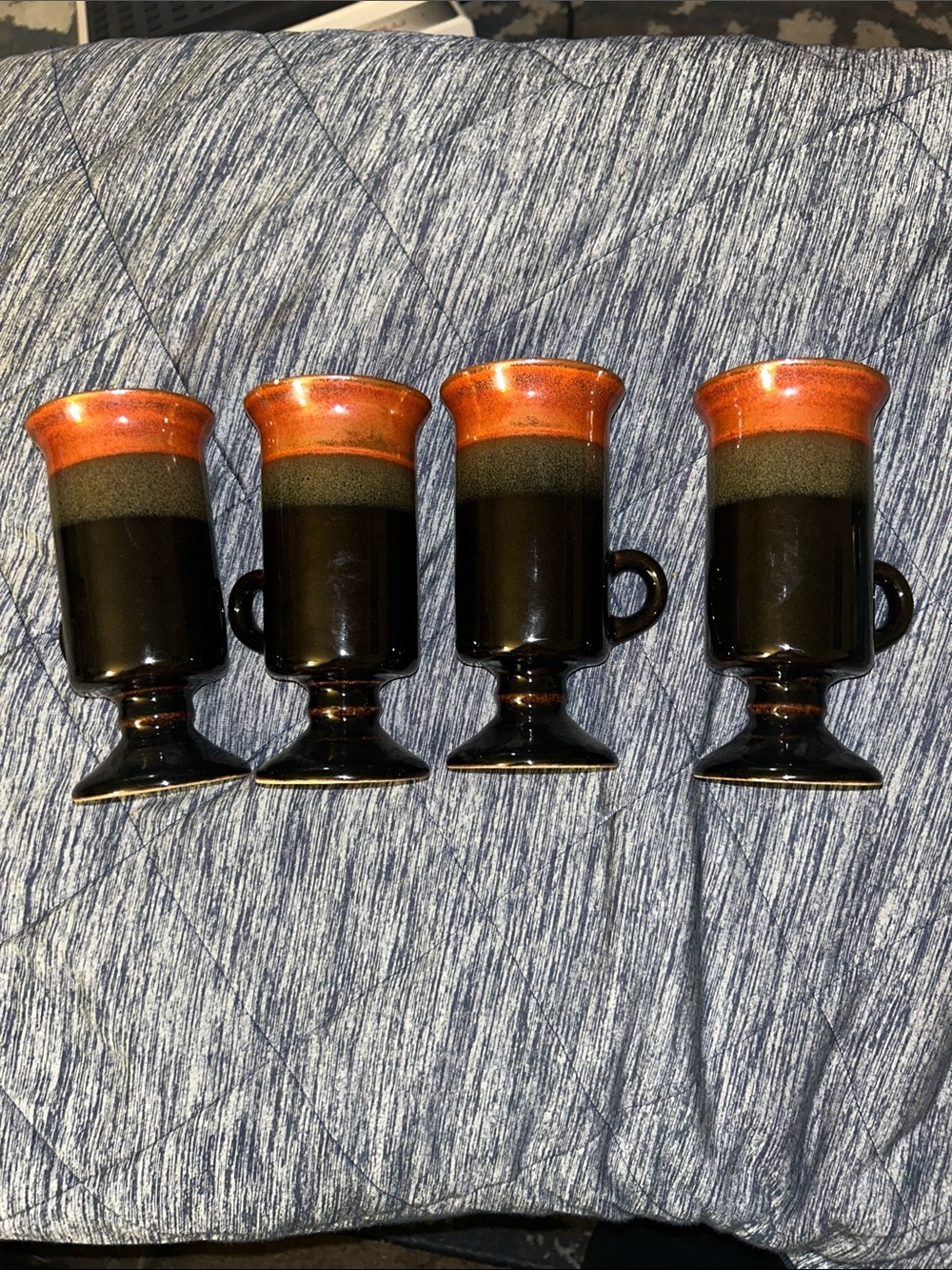 Set of 4 Vintage Otagiri Brown and Orange Glazed Footed Mugs